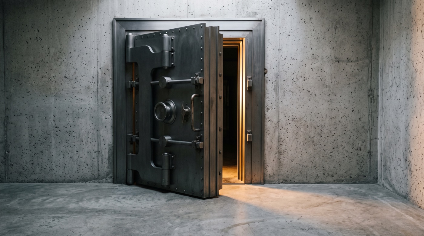 A half-open vault door — what actually opens, and how far, is the crux of this launch